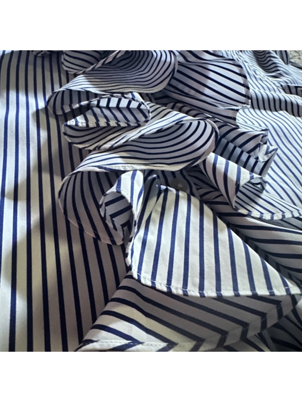 Vintage Lauren Ralph Lauren Ruffle Front Blouse Blue White Striped Preppy Y2K